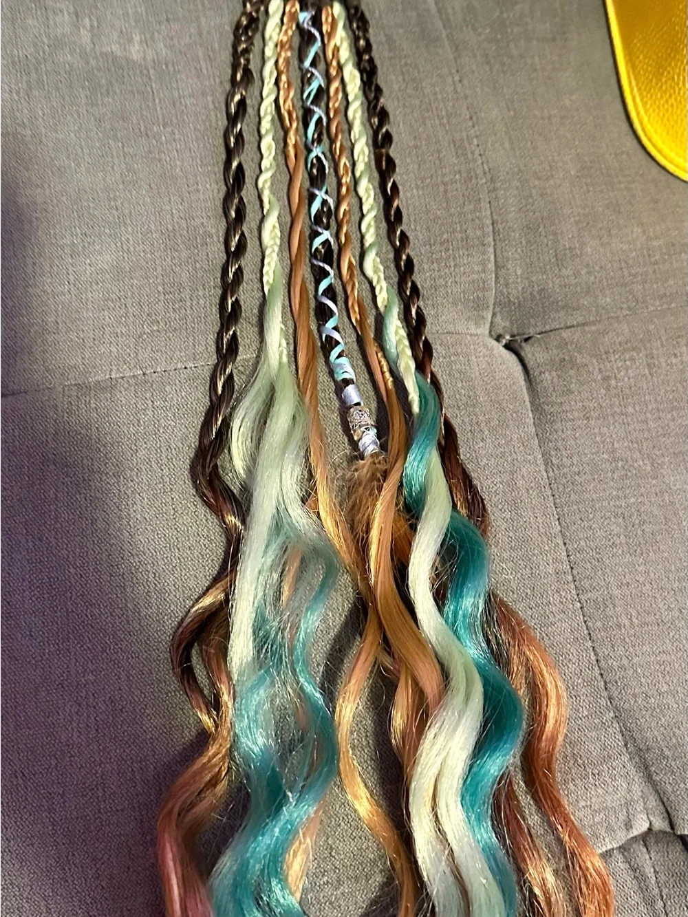 Mint & Gold Braided Hair Extensions with Black Accents - Women Hair Accessory